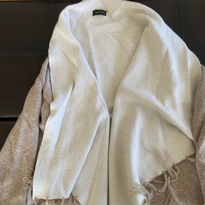 Tan and white cardigan with wrap around front